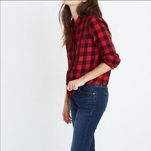 Madewell Tie-Neck Popover Shirt in Buffalo Print